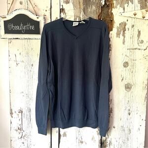 MENS Field Gear FG 100% Merino Wool Blue V Neck Sweater Office Casual FLAW SZ L